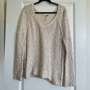 Free People Classic Chunky Knit Oversized V Neck Sweater in Off-White/Cream